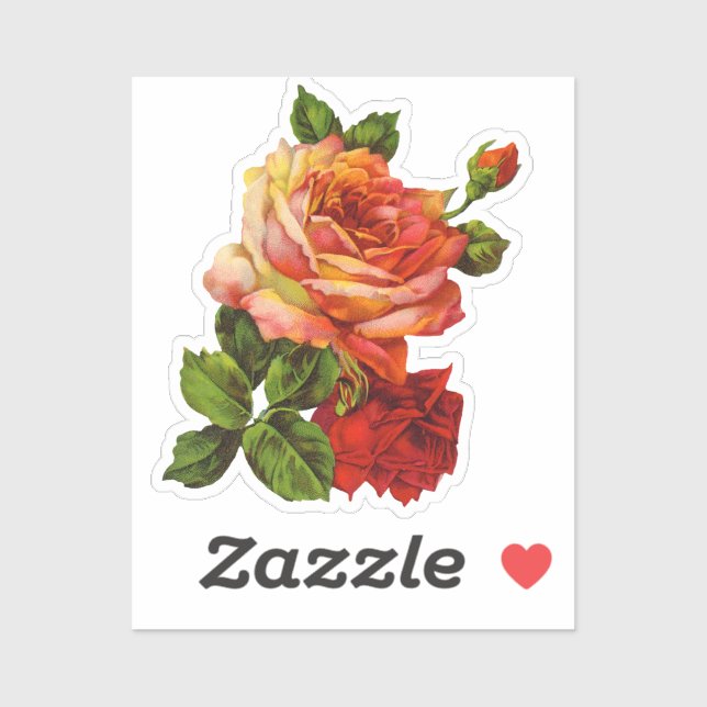 Pegatina Flores de época amarillas y rojas florales (Hoja)