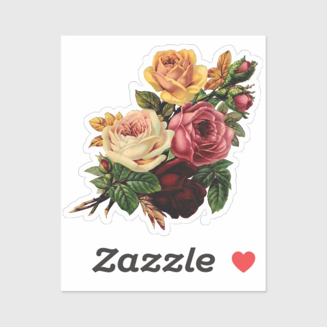 Pegatina Flores de época Bouquet de rosas amarillas y rosas (Hoja)