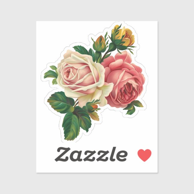 Pegatina Flores de época Rosas Rosa Bouquet (Hoja)