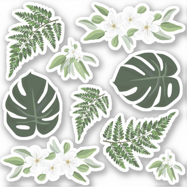 Pegatina Flores de Foliage tropical Monstera Fern (Anverso)