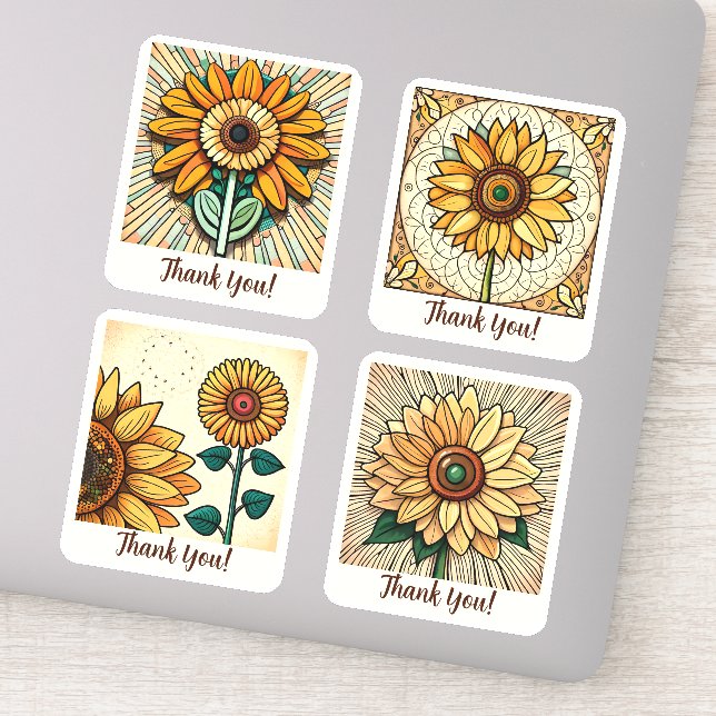 Pegatina Flores de girasol Groovy Retro Personalizada (Detalle)
