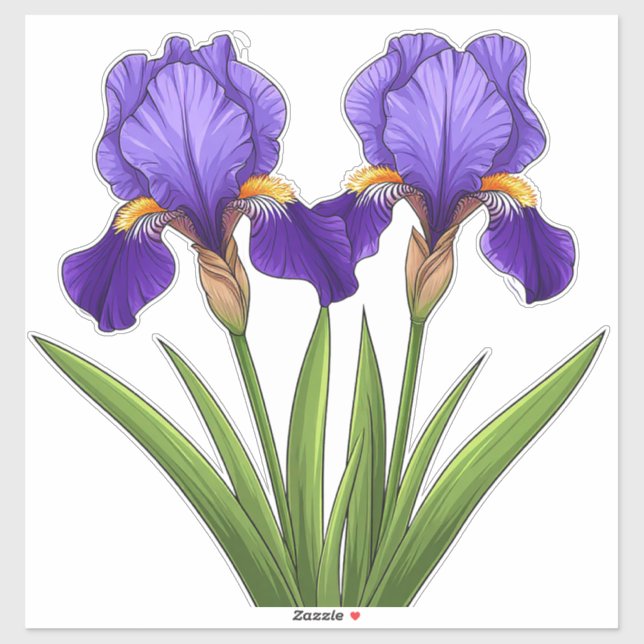 Pegatina Flores de Iris Morado Vibrante con Hojas Verdes (Hoja)