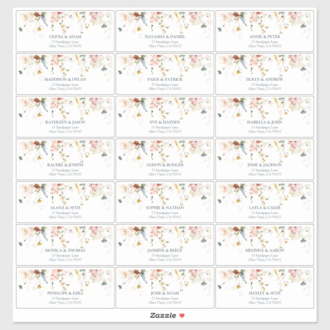 Pegatina Flores de jardín acuarela dirección de invitado (Hoja)