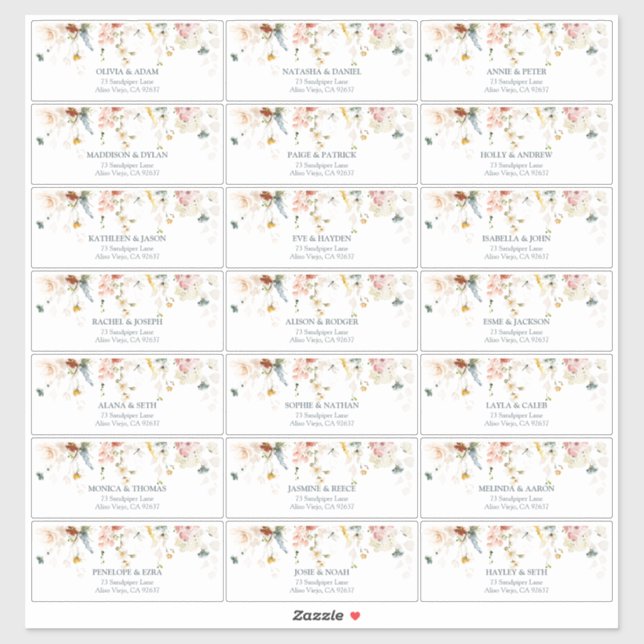 Pegatina Flores de Jardín Acuarela Dirección del Invitado (Hoja)