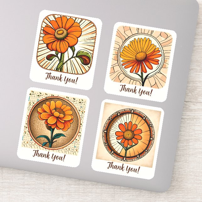 Pegatina Flores de Marigold Groovy Retro Personalizada (Detalle)