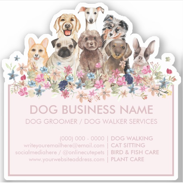 Pegatina Flores de perros Marco Rectángulo rosa Rubor (Anverso)