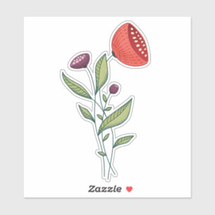 Pegatina Flores de primavera Resumen de Línea Botánica Arte