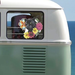 Pegatina Flores de retrato jaguar negro