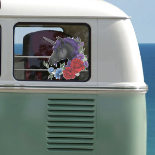 Pegatina Flores de unicornio negras moradas