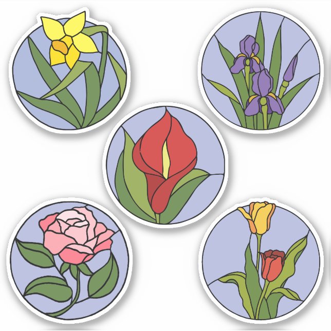 Pegatina Flores de Vidrio Teñido (Anverso)