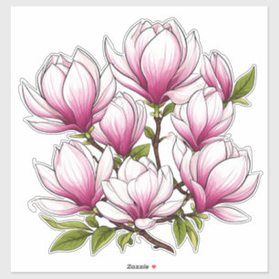 Pegatina Flores delicadas de magnolia rosa en rama