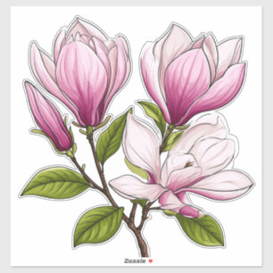 Pegatina Flores delicadas de magnolia rosa en rama