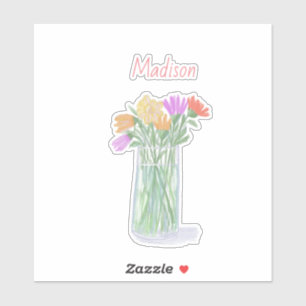 Pegatina Flores dulces felices + nombre personalizado