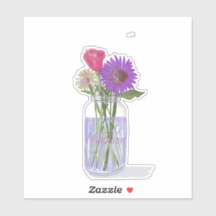 Pegatina Flores Feliz Coloridas En Vase + Nombre Personaliz