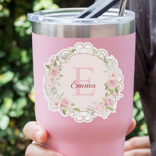Pegatina Flores Florales de Rosa Rosa Blush de Acuarela con