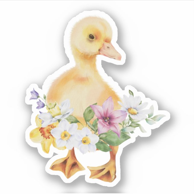 Pegatina Flores Florales Patito Bebé Adorable (Anverso)