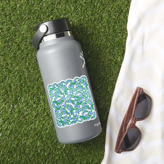 Pegatina Flores Florales Púrpura Claras Y Plantas De Hojas  (HydroFlask Insitu)