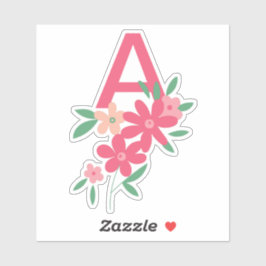 Pegatina Flores ilustradas con tinta rosada sobre la defunc