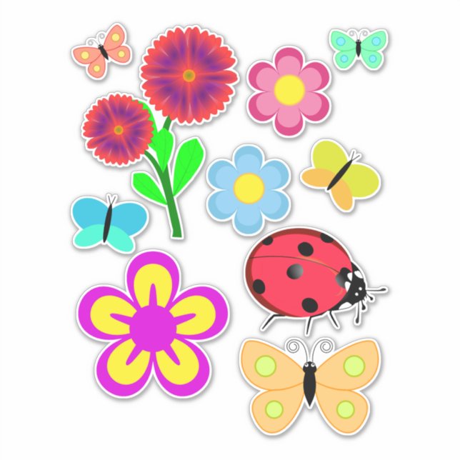 Pegatina Flores Mariposas Bugs Arte natural (Anverso)