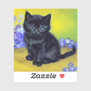 Pegatina Flores moradas de gato negro Van Gogh