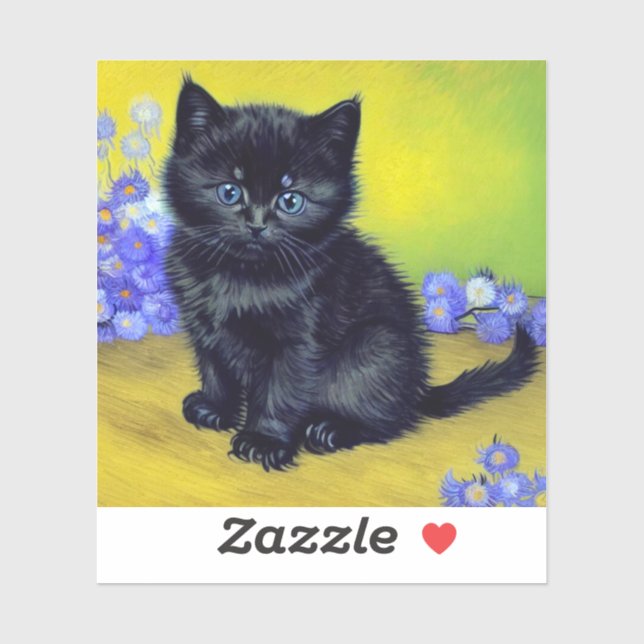 Pegatina Flores moradas de gato negro Van Gogh (Hoja)