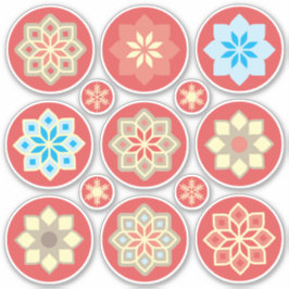 Pegatina Flores ornamentales y copos de nieve en rojo CC024
