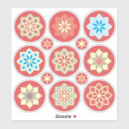 Pegatina Flores ornamentales y copos de nieve en rojo CC024