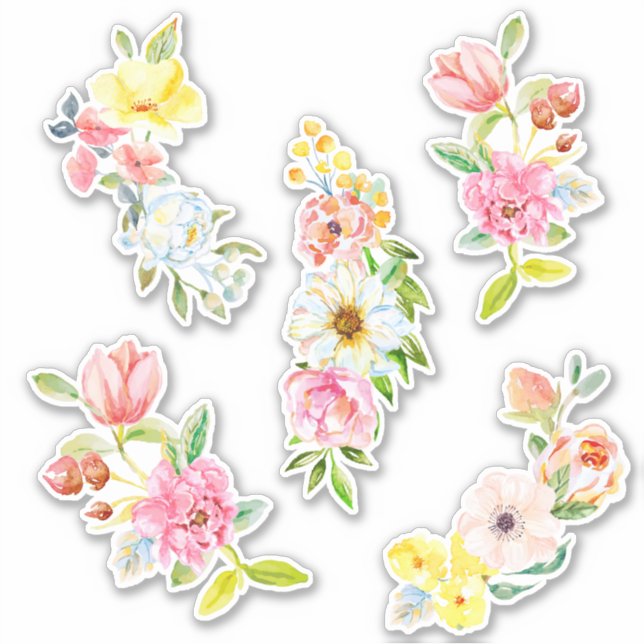 Pegatina Flores Pastel de color de agua de bonito (Anverso)