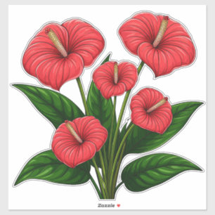 Pegatina Flores rojas de Anthurium con hojas verdes