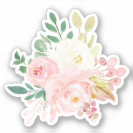 Pegatina Flores Rosa Y Crema Rubor Color De Agua Bouquet