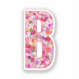 Pegatina Flores rosadas monograma botánico letra B para ell