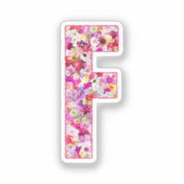 Pegatina Flores rosadas monograma botánico letra F para ell