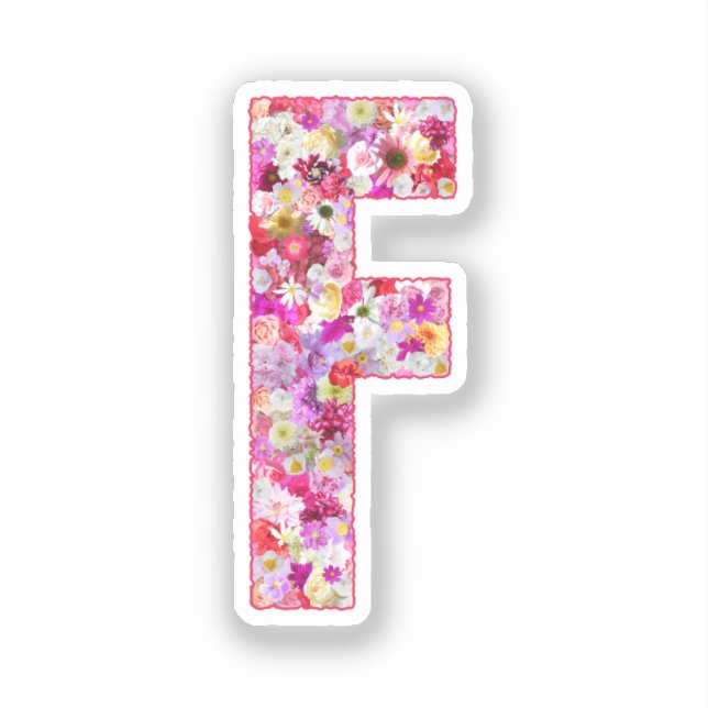 Pegatina Flores rosadas monograma botánico letra F para ell (Anverso)