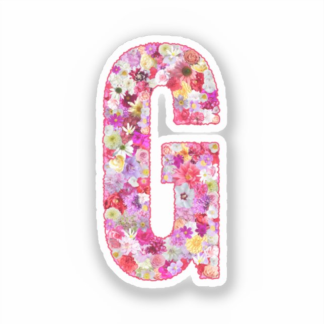 Pegatina Flores rosadas monograma botánico letra G para ell (Anverso)