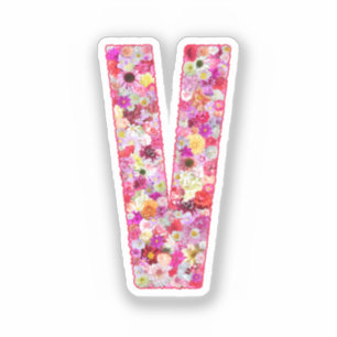Pegatina Flores rosadas monograma botánico letra V para ell