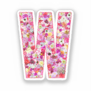 Pegatina Flores rosadas monograma botánico letra W para ell