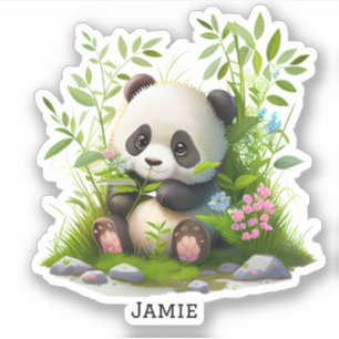 Pegatina Flores rosas cúpulas Panda Personalizado de bambú
