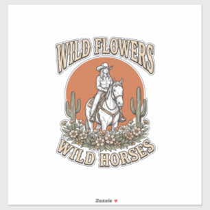 Pegatina Flores Silvestres Caballo Salvaje Camisa Western V