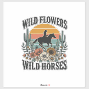 Pegatina Flores Silvestres Caballos Salvajes Camisa Floral