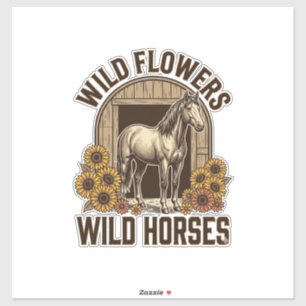 Pegatina Flores Silvestres Caballos Salvajes Camisa Western
