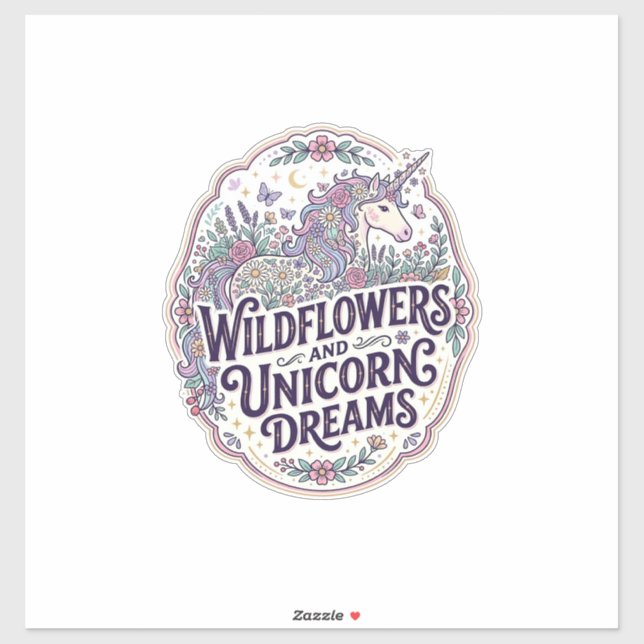 Pegatina Flores silvestres de unicornio y sueños de unicorn (Hoja)