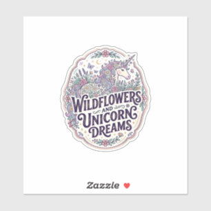Pegatina Flores silvestres de unicornio y sueños de unicorn