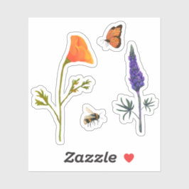 Pegatina Flores silvestres Poppy Butterfly Bee