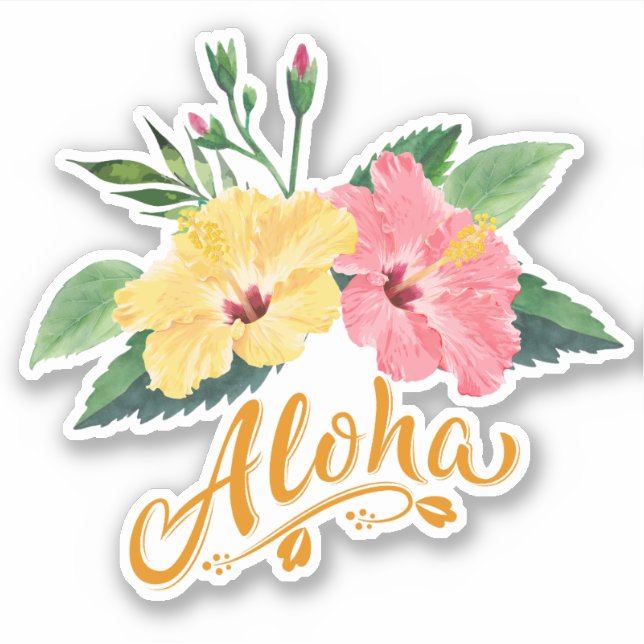 Pegatina Flores tropicales hawaianas Hibiscus Decal Pegatin (Anverso)