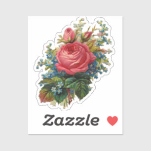 Pegatina Flores Vintage Rosas Rosadas y Azules Floral