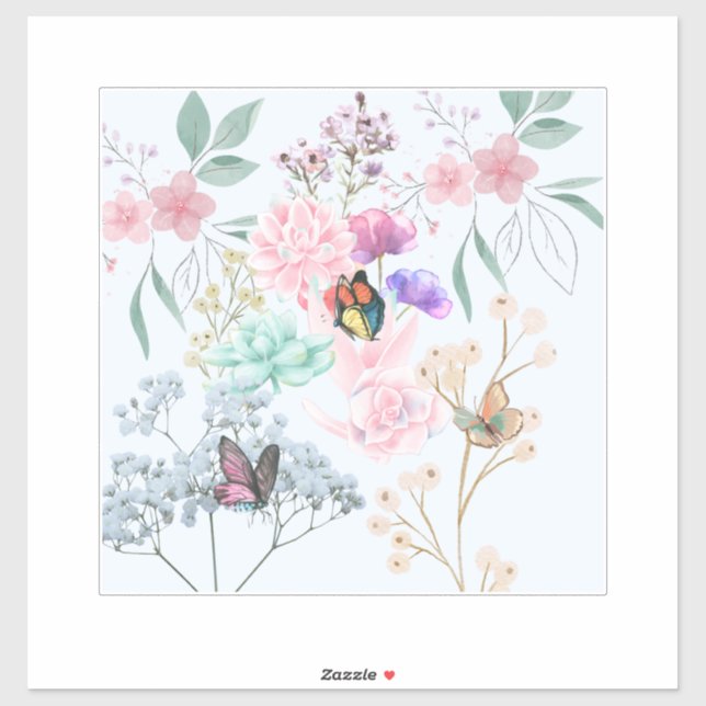 PEGATINA FLORES Y MARIPOSAS (Hoja)