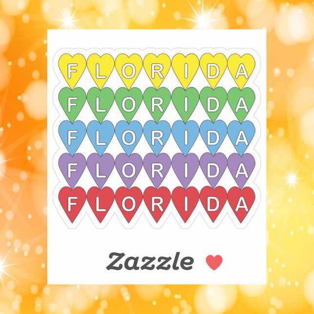 Pegatina Florida Colorful Hearts (A die cut sticker of rainbow hearts that say Florida)