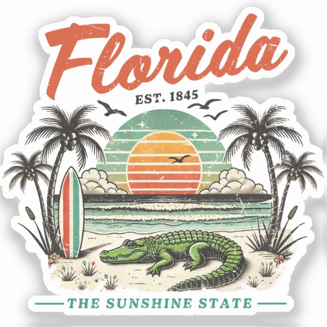 Pegatina Florida, El Estado Sunshine - Sunset Beach Scene (Anverso)