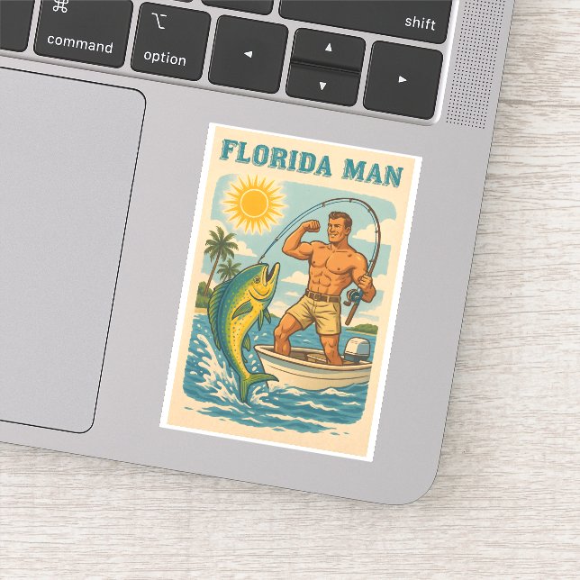 Pegatina Florida Man - Coastal Fisherman -Retro Fishing Art (Detalle)