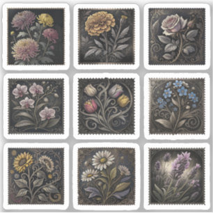 Pegatina Flourish Flores Sellos Postales Dibujo 9 Hoja